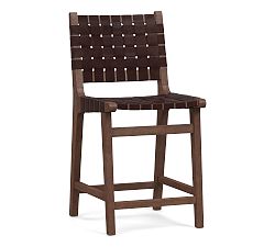 Open Box: Fenton Woven Leather Counter Stool, 24" - Statesville Espresso, Coffee Bean Frame