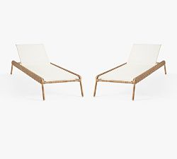 Open Box: Huntington Mesh Stackable Outdoor Single Chaise Lounge, Set of 2 - Natural