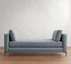 Open Box: Jake Settee (74"), Polyester Wrapped Cushions - Rustic Linen Chambray, Bronze Legs