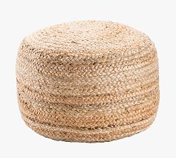 Open Box: Round Hand Braided Jute Pouf, 18" x 18" x 12" - Warm Natural