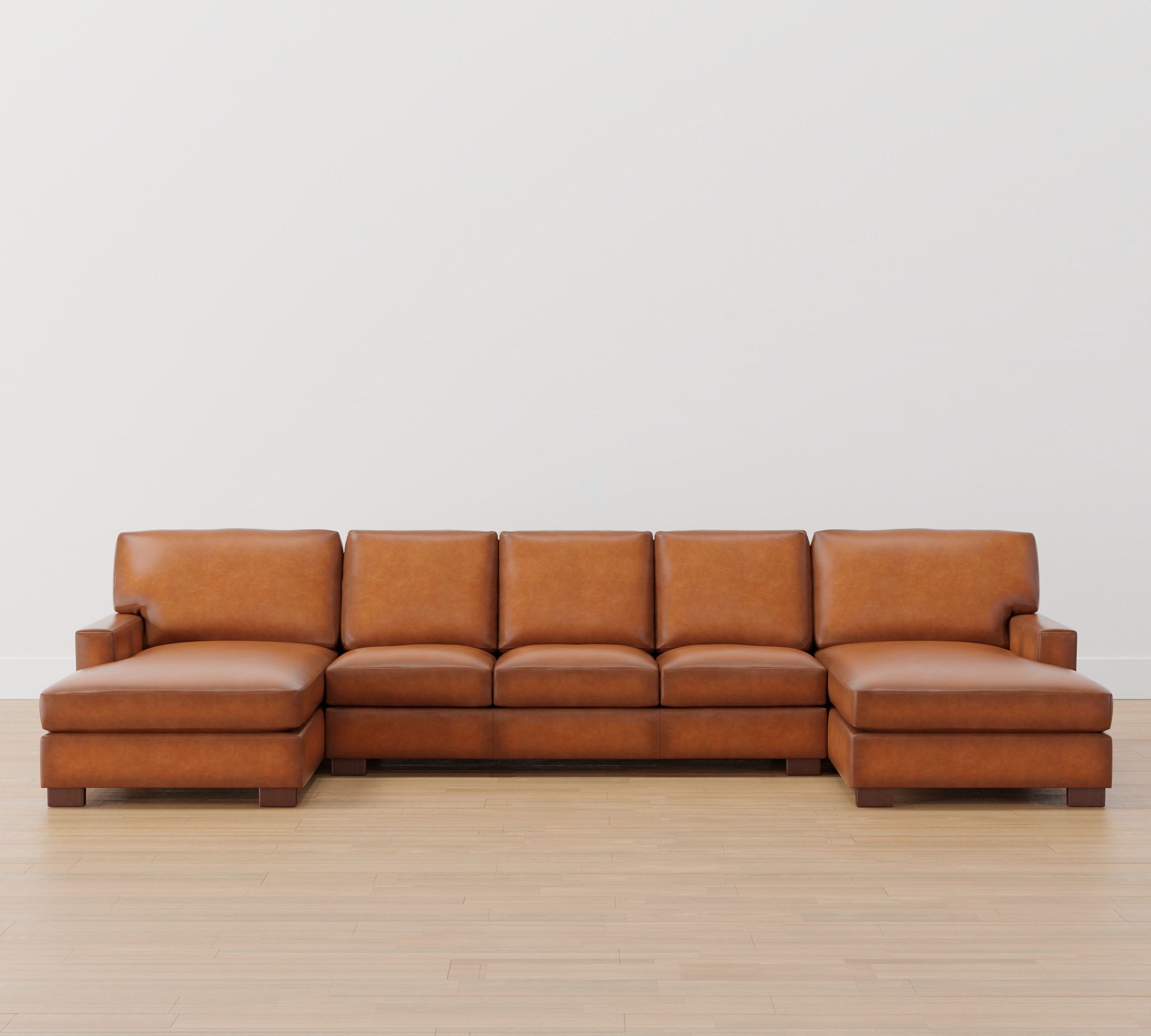 Turner Square Arm Leather Double Chaise Sectional (136"&ndash;169")