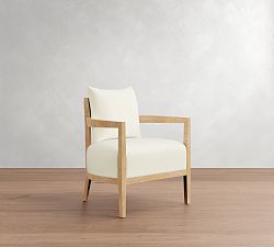 Open Box: Amelia Upholstered Armchair, Polyester Wrapped Cushions - Heathered Chenille White, Fog Finish