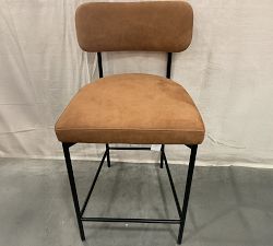 Open Box: Maison Leather Counter Height Stool - Nubuck Camel, Antique Bronze Leg