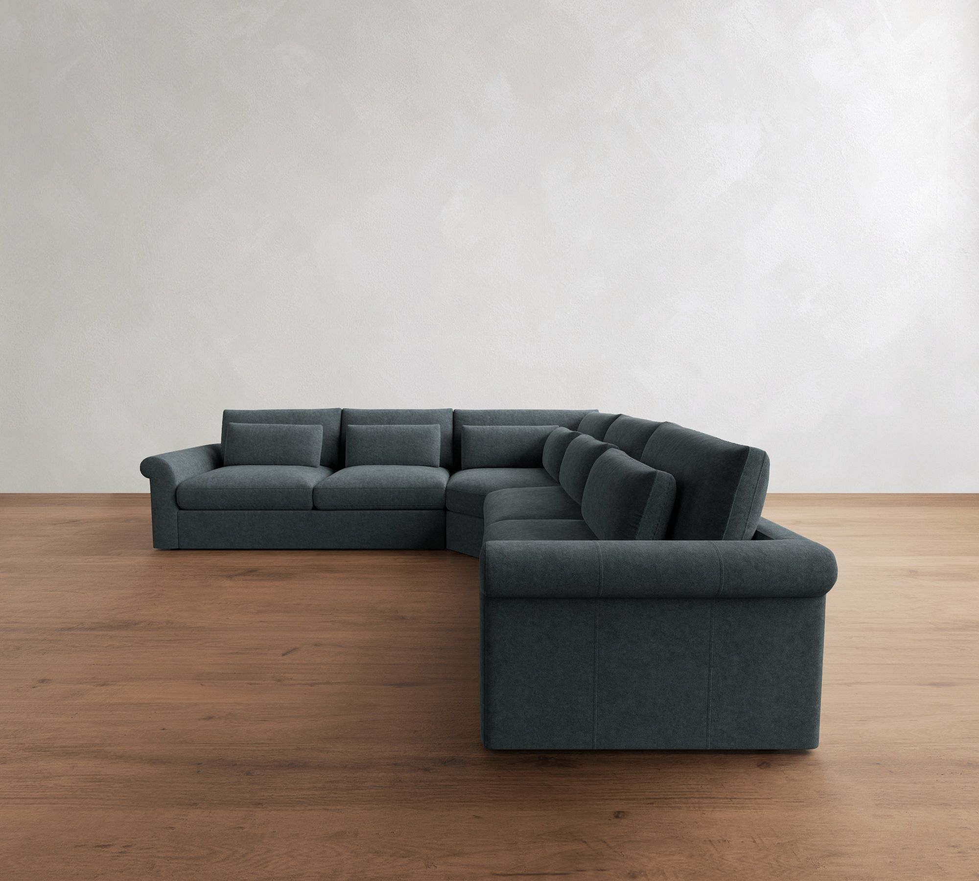 Westwood Roll Arm Deep Seat Leather 3-Piece L-Shaped Wedge Sectional (136")