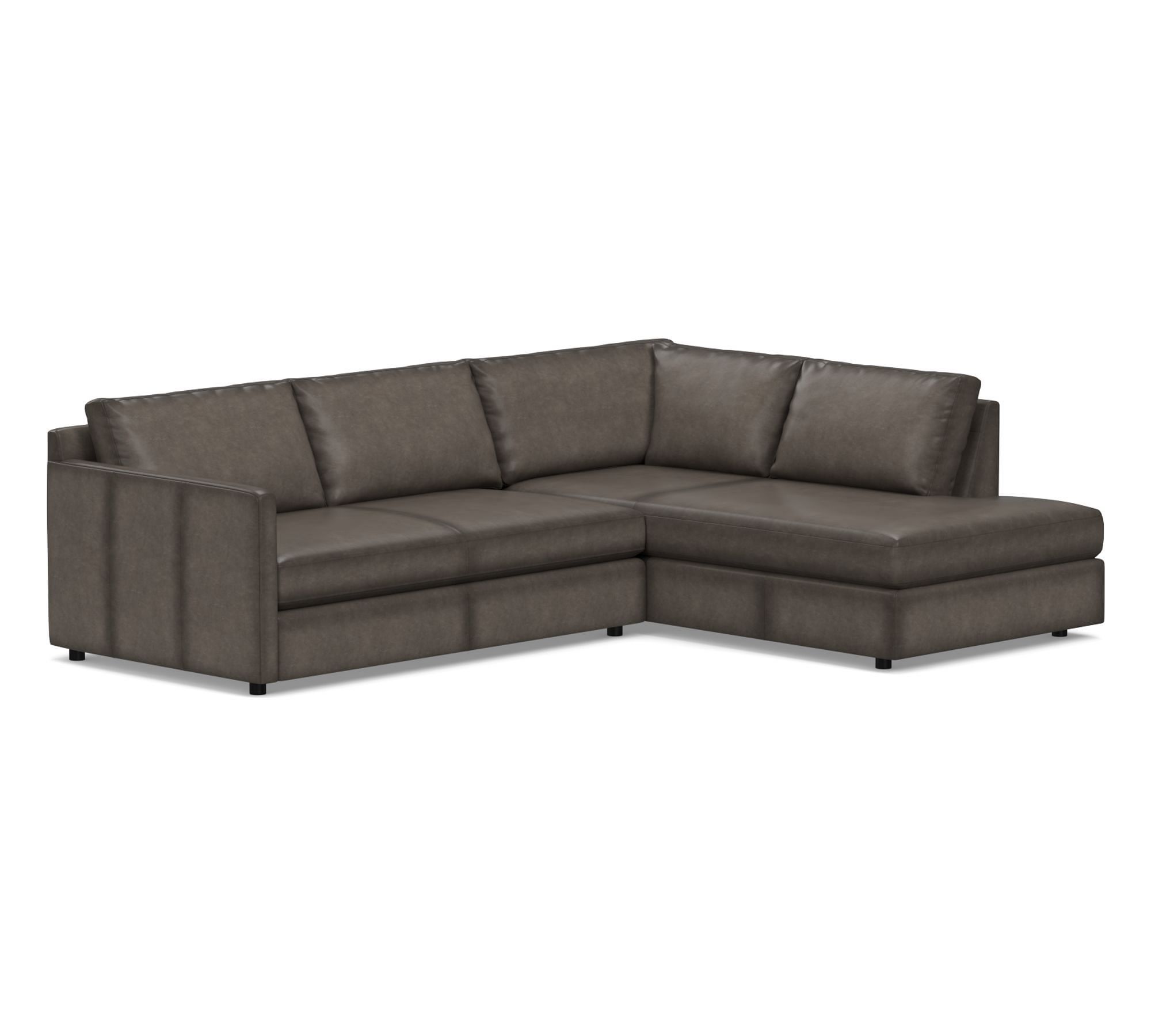Pacifica Slim Arm Leather Return Bumper Sectional (106") - thumbnail 9
