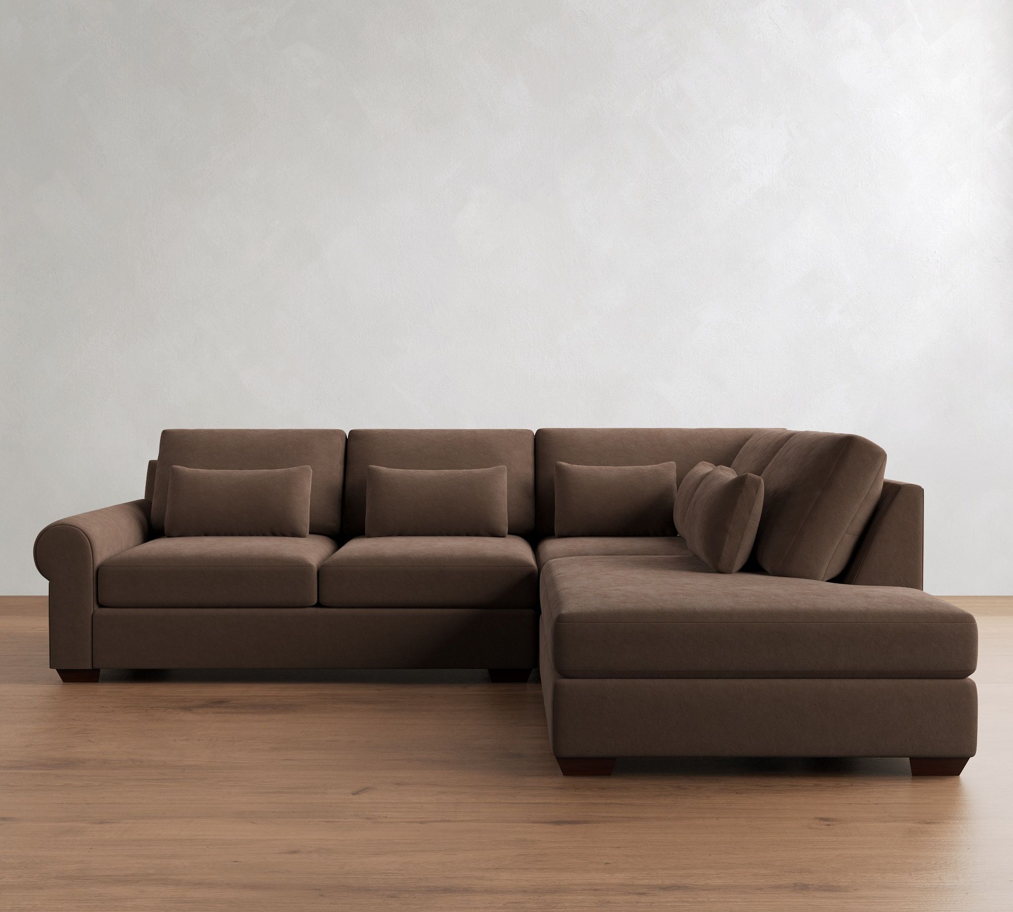 Big Sur Roll Arm Deep Seat Leather 3-Piece Bumper Sectional (122")
