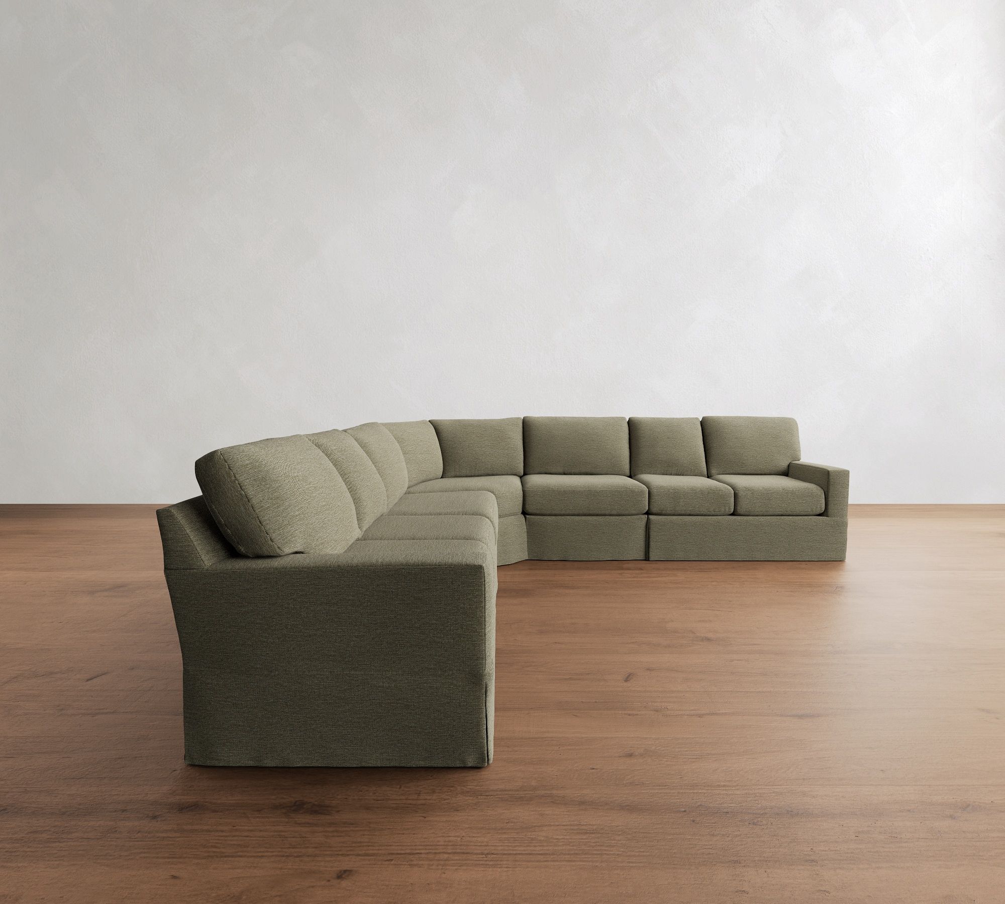 Buchanan Modern Square Arm Slipcovered 5-Piece Curved Wedge Sectional (162")