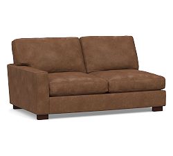 Open Box: Turner Square Arm Deep Seat Leather Left Loveseat without Nailheads - Statesville Toffee, Dark Walnut