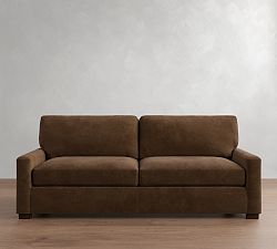 Open Box: Turner Square Arm Leather Sofa without Nailheads (94"W, 39"D)), 2-Seat Cushion - Gravel Chocolate, Dark Walnut
