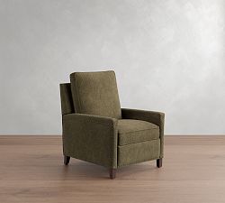 Open Box: Tyler Square Arm Tall Recliner with Nailheads (42") - Rustic Chenille Dark Moss, Espresso