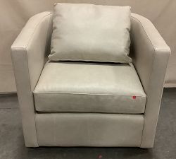 Open Box: Ayden Barrel Arm Leather Swivel Armchair (32") - Statesville Pebble