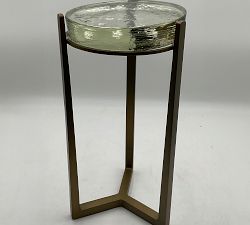 Open Box: Cori Round Recycled Glass Accent Table (10") - Recycled Clear Glass &amp; Brass