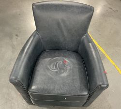 Open Box: Irving Roll Arm Leather Swivel Armchair without Nailheads (33") - Statesville Indigo
