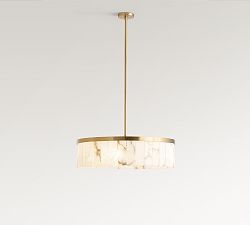 Open Box: Windham Alabaster Tile Round Chandelier (30") - Tumbled Brass
