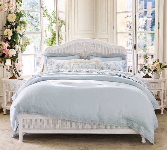 LoveShackFancy Belgian Flax Linen Duvet Cover with Lace Trim by Pottery Barn