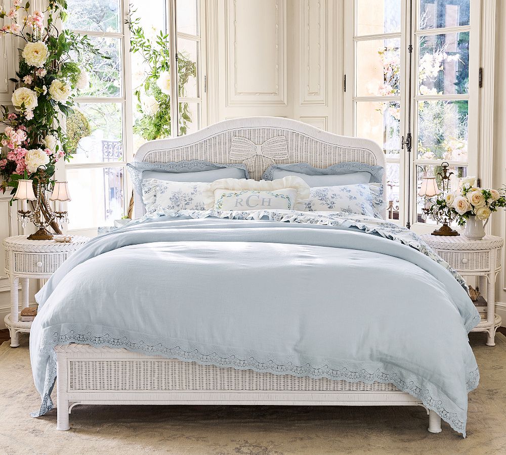 LoveShackFancy Belgian Flax Linen Duvet Cover with Lace Trim KING