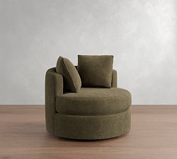 Open Box: Balboa Swivel Armchair (40"), Poly Fill - Rustic Chenille Dark Moss