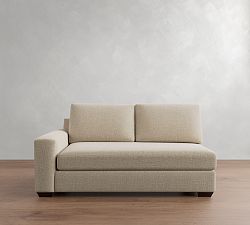 Open Box: Big Sur Square Arm Left Loveseat with Bench Cushion -Performance Chateau Basketweave Oatmeal, Espresso