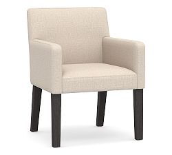 Open Box: Classic Upholstered Dining Armchair - Performance Everydaylinen Oatmeal, Blackened Oak