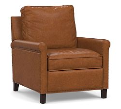 Open Box: Tyler Roll Arm Power Recliner with Nailheads (38") - Statesville Caramel, Espresso