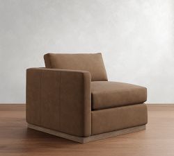 Build Your Own Carmel Slim Arm Wood Base Leather Sectional