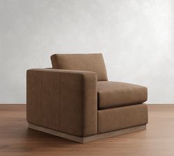 Build Your Own Carmel Wide Arm Wood Base Leather Sectional