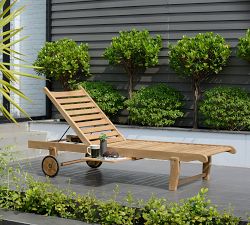 Ardine Teak Outdoor Single Chaise Lounge with Wheels