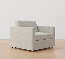Open Box: Pacifica Square Arm Upholstered Pull Up Armchair Sleeper, Polyester Wrapped Cushions - Basketweave Slub Ash