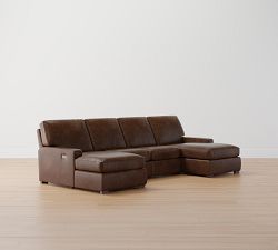 Turner Square Arm Leather Power Reclining Double Chaise Sectional (105"&ndash;117")