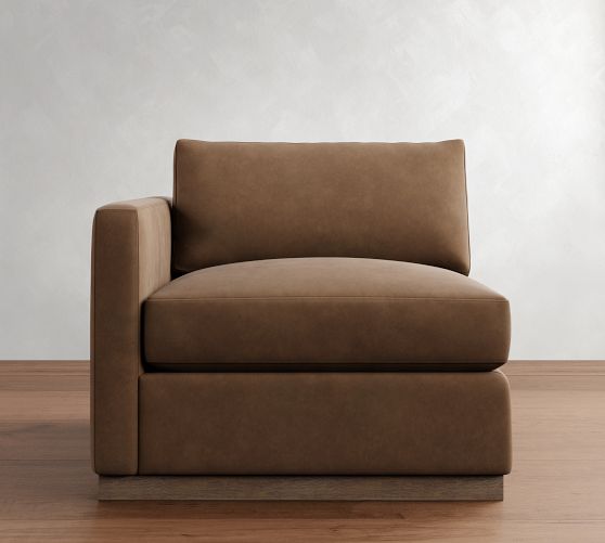 Build Your Own Carmel Slim Arm Wood Base Leather Sectional by Pottery Barn
