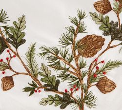 Forest Pinecone Embroidered  Cotton Table Throw