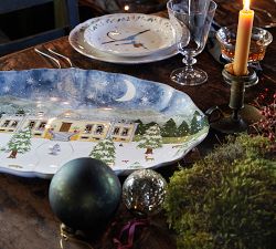 Nutcracker Handcrafted Stoneware Land of Snow Oval Platter