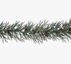 Faux Lit  New England &amp; Pine Garlands with Pinecones - Set of 2