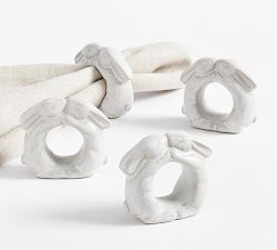 Rustic Bunny Stoneware Napkin Rings - Set of 4