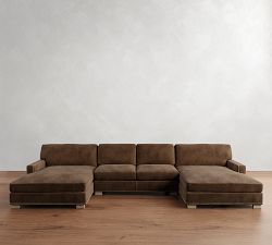 Turner Square Arm Leather Double Chaise Sectional (136"&ndash;169")