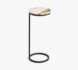 Open Box: Delaney Round Marble C-Table (10") - Bronze &amp; Golden Calacatta Marble