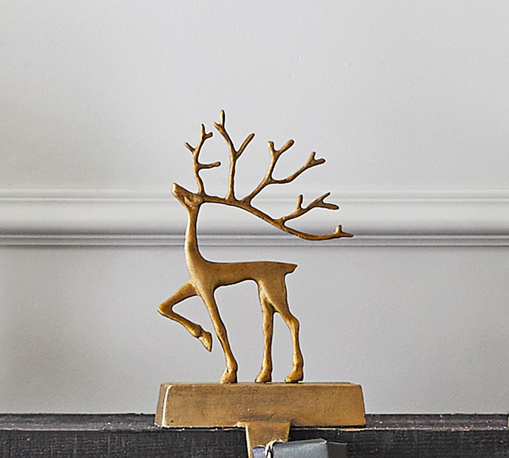 Brass Sculpted Reindeer Stocking Holders - Small