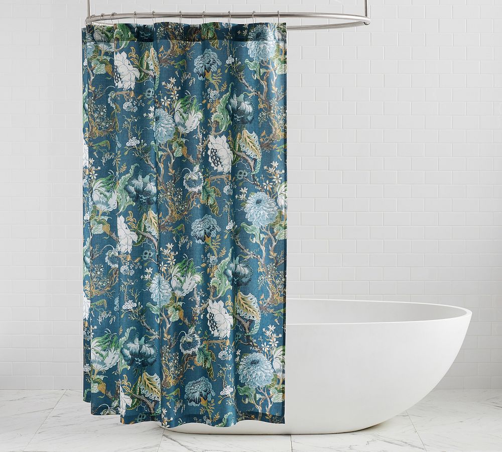Dahlia Floral Shower Curtain - Blue, 72"
