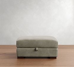 Open Box: Turner Leather Storage Ottoman without Nailheads - Gravel Pewter, Walnut