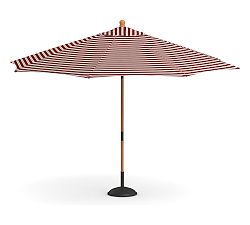 Open Box: Premium 9' Round Outdoor Patio Umbrella, Eucalyptus Tilt Frame​ - High Performance Stripe Vintage Stripe Cherry