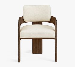 Open Box: Modern Farmhouse Upholstered Dining Armchair - Performance Boucle Oatmeal, Tahoe Brown