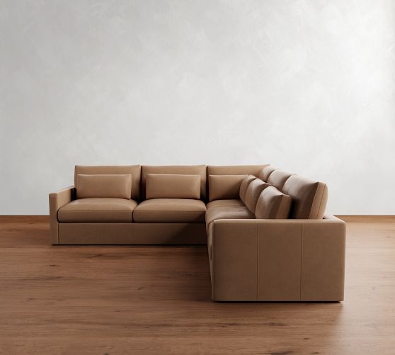Westwood Slim Arm Deep Seat Leather 3-Piece L-Shaped Sectional by Pottery Barn