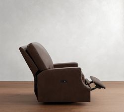 James Square Arm Leather Power Swivel Glider Recliner | Pottery Barn