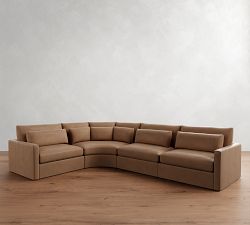 Westwood Slim Arm Deep Seat Leather 4-Piece Curved Wedge Sectional