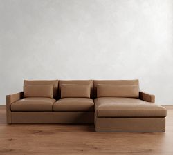 Westwood Slim Arm Deep Seat Leather Chaise Sectional (125"&ndash;143")