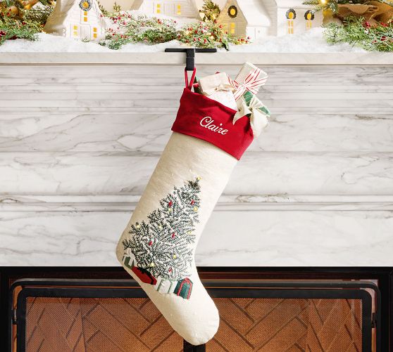 Lit Tree Embellished Stocking
