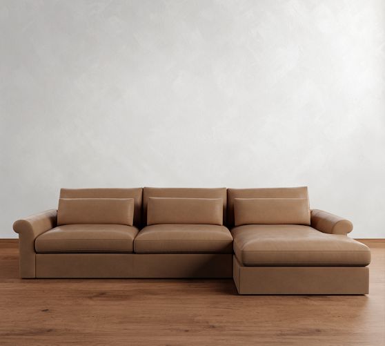 Westwood Roll Arm Deep Seat Leather Chaise Sectional by Pottery Barn