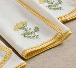 Botanical Embroidered Cotton/Linen Napkins - Set of 4