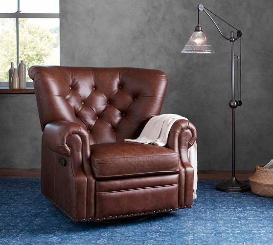 Lansing Leather Swivel Recliner by Pottery Barn