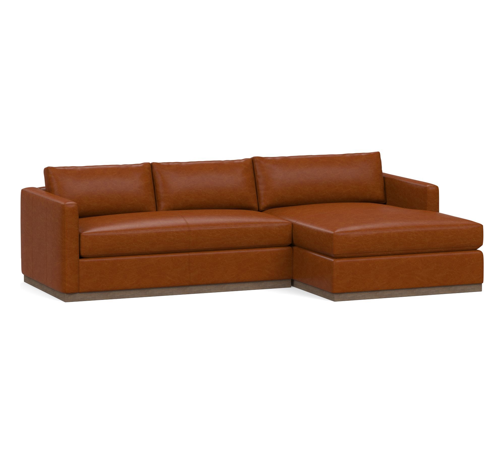 Carmel Slim Arm Leather Wood Base Chaise Sectional (106"&ndash;129")